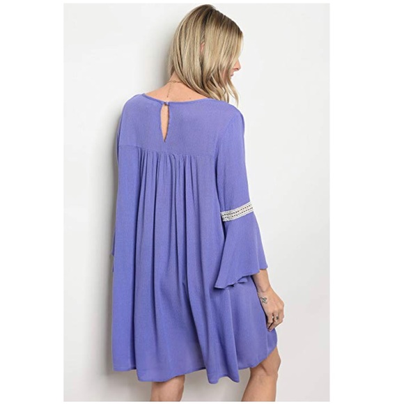 Pastel Lilac Embroidered Bell Sleeves Tunic Dress - Picture 2 of 3